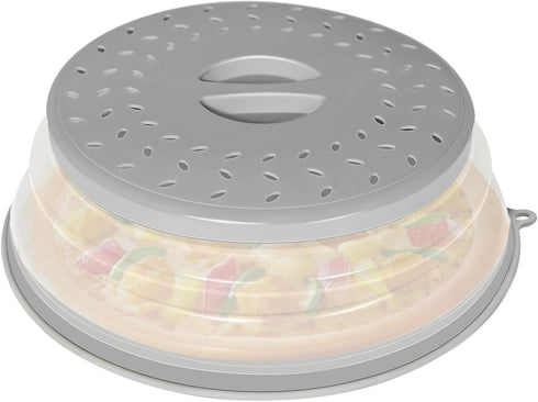 Collapsible Microwave Splatter Cover, Vented Lid with Hook Hole, BPA-Free Kitchen Gadget for Plates