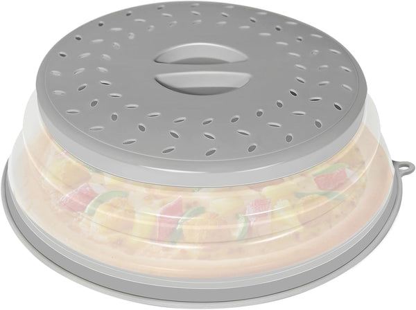 Collapsible Microwave Splatter Cover, Vented Lid with Hook Hole, BPA-Free Kitchen Gadget for Plates