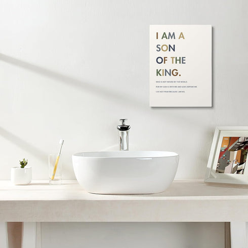 XWELLDAN 11 14 Inch, Christian Religious Bible Verse I am a Son of the King Boy Nursery Wall Art Canvas