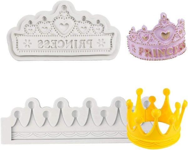 Set of 2 Princess Crown Silicone Fondant Molds - 3D Gumpaste Candy Mold for Cake Decorating