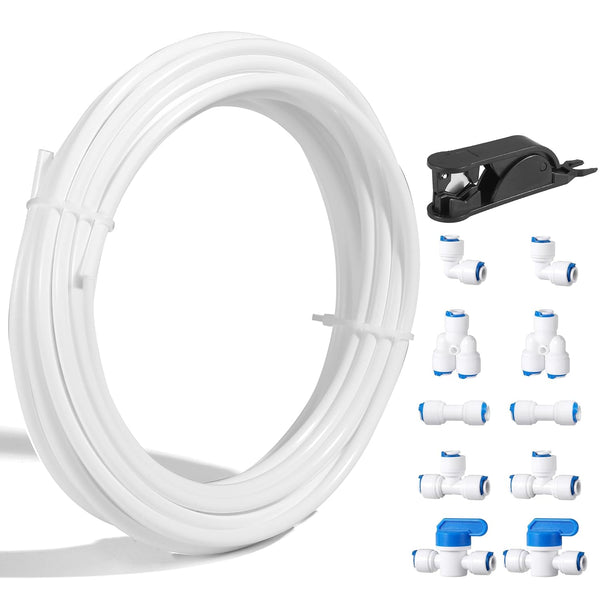Professional 1/4" OD Tubing Water Line Kit for Refrigerator Ice Makers, 32.8 ft with Fittings