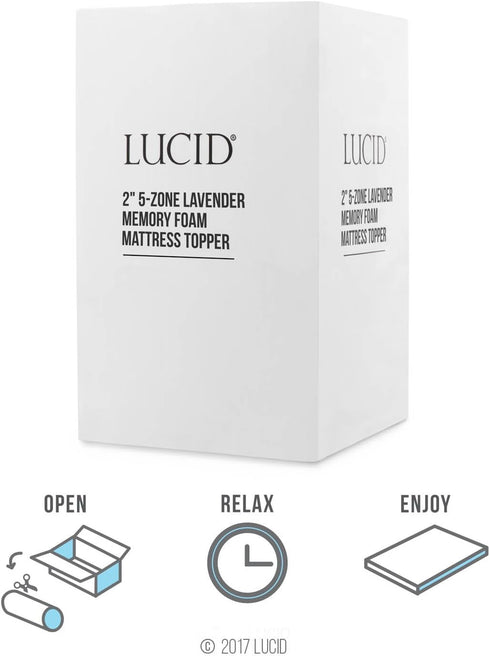 LUCID 2 Inch Lavender Memory Foam Full Mattress Topper, 5 Zone Design