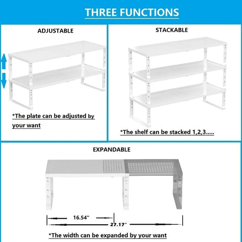 Countertop Solution(1Pack/White/Medium) Expandable,Adjustable & Stackable Spice Rack, Cabinet Kitchen Shelf