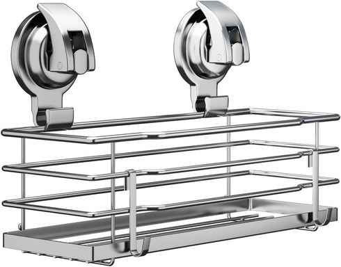 304 TESOT Suction Cup Shower Caddy, Shower Shelf Soap Dish with Hooks for Razor, Sponge, Rust Proof Stainless Steel