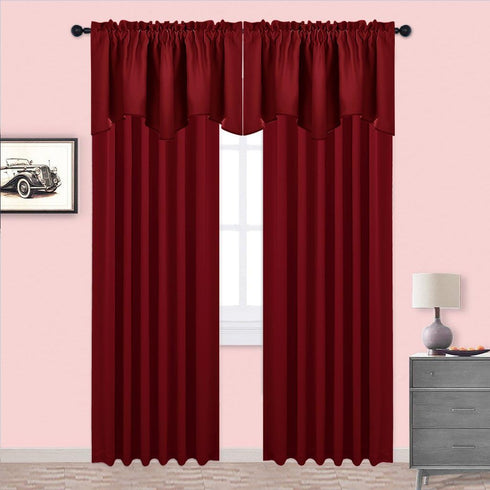 NICETOWN Burgundy Red Blackout Valances, Thermal Insulated W52 x L18 Scalloped Rod Pocket Curtains for Small Windows