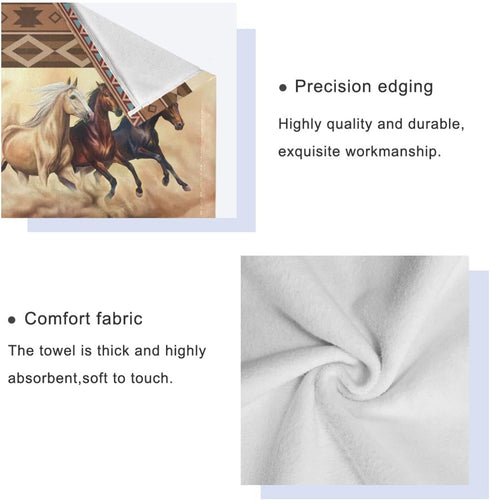 PATINISA Set 3,Azetc Set 1 Towel,1 Towel,1 Boho Bath Towels of Ethnic Style Western Horse,Decoractive Bathroom Towels