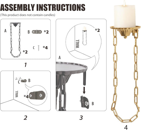 Set 2 Candle Sconce of - Medieval Metal Wall Decorations - Retro Chain Wall Candle Sconces - Gold