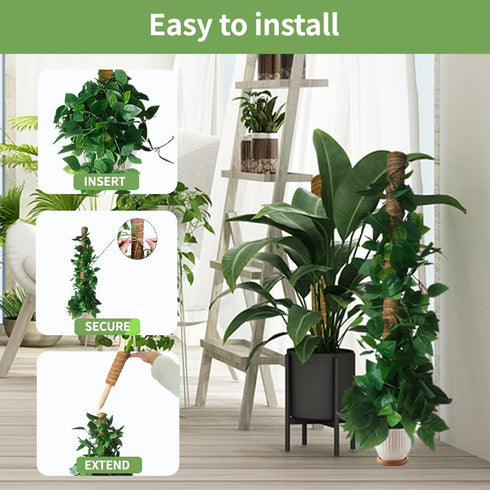 4 Pack 16 inch Moss Pole Monstera Plant Support: Stackable Coco Coir Moss Totem Stake Tall Plants Rod Stand Grow Stick