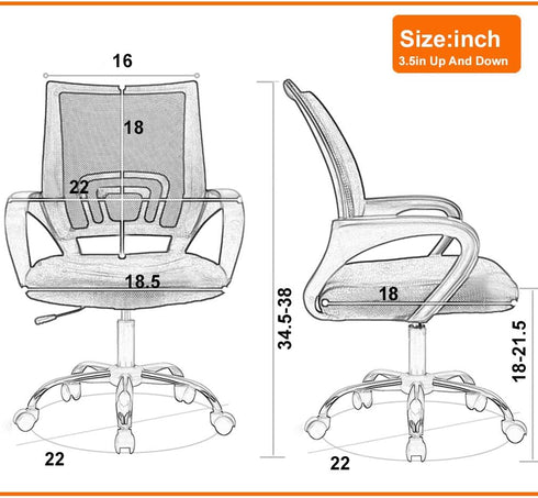 Ergonomic Office Chair, Home Desk Task Mesh Computer Chair with Lumbar Support, Adjustable Rolling Swivel