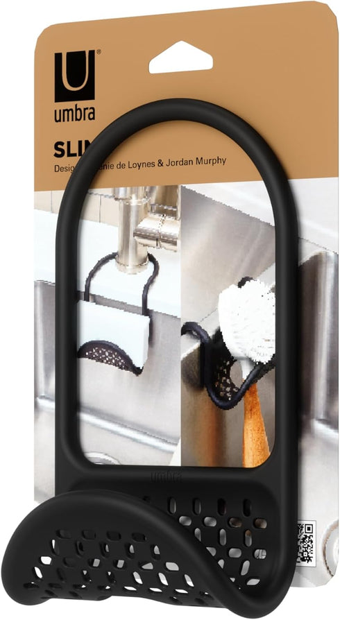Modern Black Sling Sponge Holder for Kitchen Sinks - Flexible Design, No Suction Cups