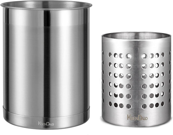 KSENDALO Stainless Steel Utensil Holder Set, 6.5inch & 4.72inch High Drying Rack with Weighted Base