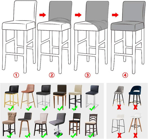 Lellen 4 Pack Stretch Chair Slipcover - Grey Floral Pattern, Waterproof, Ultra Thin for Short Swivel Dining Chairs