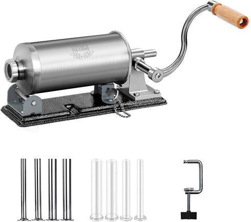 MZTOGR 2.5LBS 8 Sausage Stuffer, Stainless Steel Horizontal Sausage Maker, Homemade Manual Meat Filling Kitchen Machine