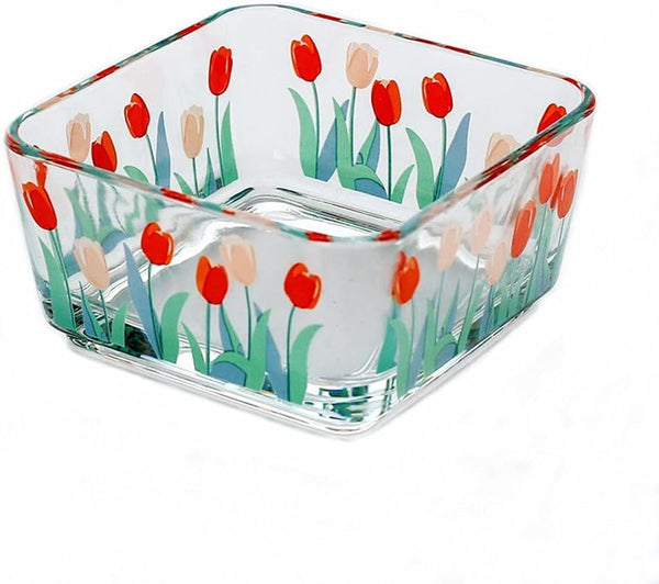 9 OZ Mini Floral Candy Dish, Small Tulip Glass Bowl for Dessert, Snack, and Kitchen Prep