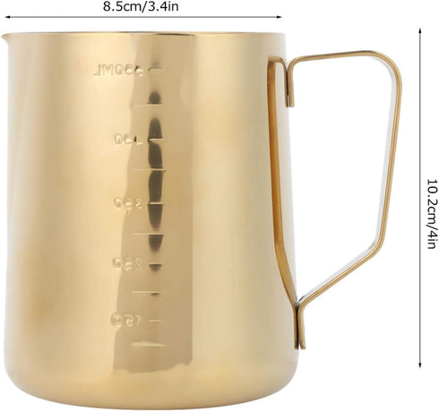 Thickened Gold Stainless Steel Coffee Milk Frothing Cup Pitcher Jug with Scale, 2#