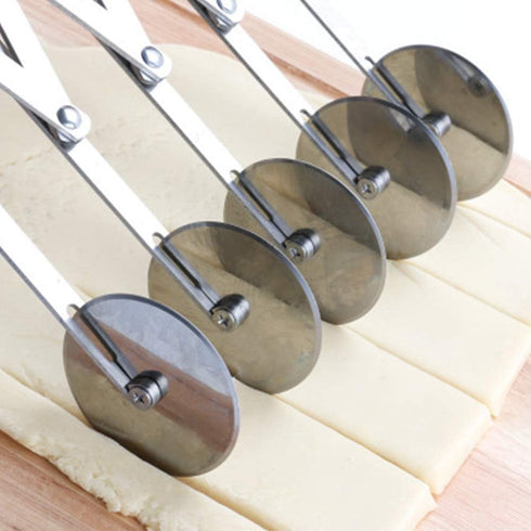 5 Wheel Pastry Cutter, Expandable Stainless Pizza Slicer, Multi-Round Baking Cutter Roller for Cookie Dough