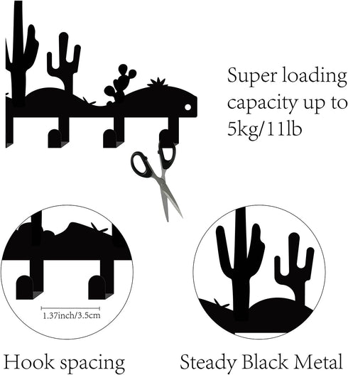 CREATCABIN Cactus Metal Key Holder Organizer Rack, Wall Mounted Decor with 6 Hooks for Entryway, Kitchen, Office, 10.6