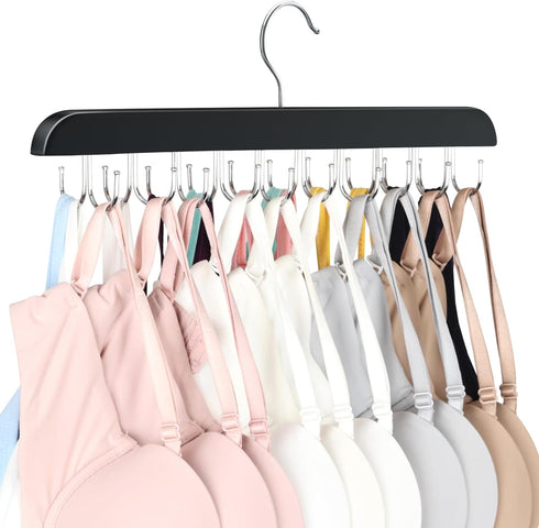 Bra Hanger for Closet, Tank Top Hanger with 20 Hooks Capacity, Foldable Wood Organizer for Dorm & Apartment