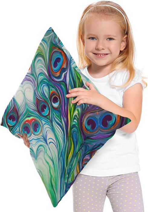 Moslion Peacock Feather Pillow Case 18" x 18" Inch Cotton Linen Throw Pillow Case Home Decorative Oil Painting Feathers