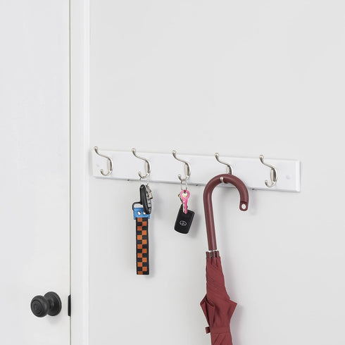 Home Basics Durable 5-Double-Hooks Wall Mounted Hanging Rack (White) for Entry Way or Garage