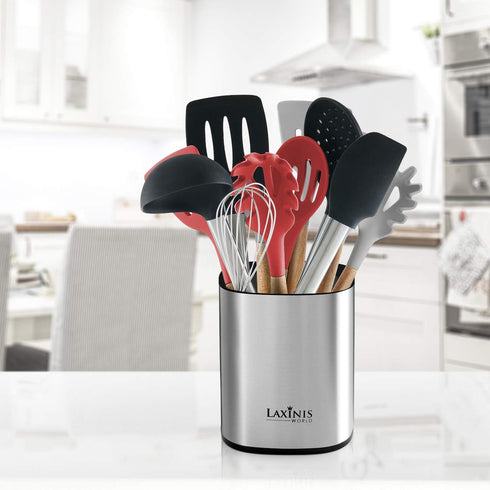 Laxinis World Kitchen Utensil Holder, Large Caddy Organizer, Modern Rectangular Design, 6.1” x 5” (utensils not