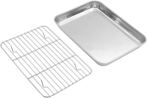 Baking Sheet with Rack Set, Stainless Steel Cookie Sheet and Cooling Rack, 9.5 Inch X 7 Inch X 1 Inch by Aspire