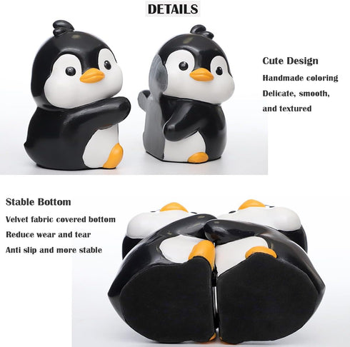 Cute Hug Penguins Decorative Bookends, Unique Animal Book Ends to Hold Books Creative Resin Book Holder Stopper
