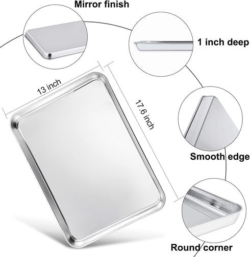 TeamFar Baking Sheet with Rack, 17.6 x 13 x 1 Inch Stainless Steel Baking Tray Pan Cookie Sheet with Cooling Rack Set for Baking/Roasting/Cooling, Non-Toxic & Heavy Duty, Dishwasher Safe by TeamFar