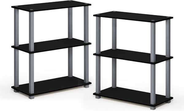 Furinno Turn-S-Tube 3-Tier Compact Shelf, 2-Pack, Black/Grey