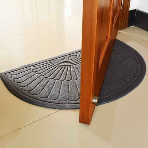 Half Round Doormat, Gray, 30x18 inches, Non Slip, High Traffic Absorbent Indoor Outdoor Rug
