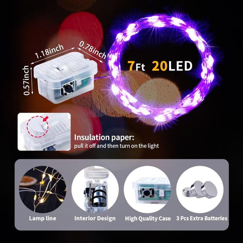 pozzolanas 24 Pack 3 7FT 20 (24, Purple Fairy Lights Battery Operated Modes LED Waterproof String Lights Twinkle Silver