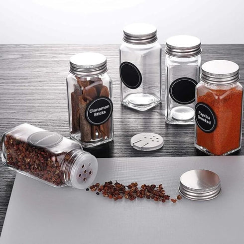 WUWEOT 24 Pack Plastic Spice Jars, 4 oz Square Seasoning Containers with Airtight Lid, Labels, and Funnel