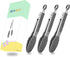 Small Serving Tongs with Silicone Tips, 7 Inch Mini Stainless Steel Food Tongs, Set of 3 (Gray).