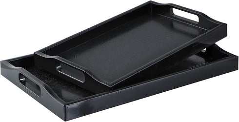 MDLUU Set of 2 Plastic Serving Tray, Ottoman Tray with Cutout Handles, Rectangle