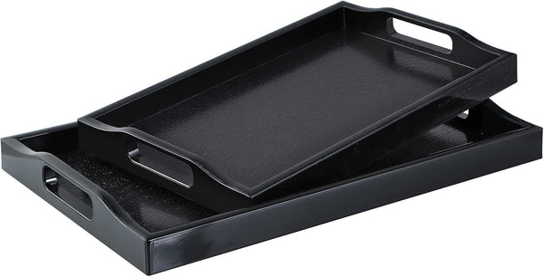 MDLUU Set of 2 Plastic Serving Tray, Ottoman Tray with Cutout Handles, Rectangle