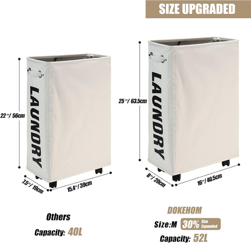 25-Inches DOKEHOM Slim Laundry Basket on Wheels, Collapsible Rolling Laundry Hamper, Foldable Narrow Corner Clothes