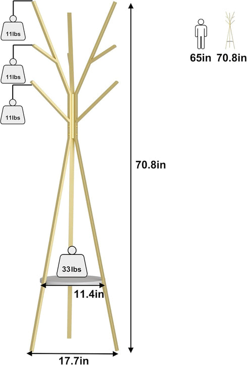 Coat Rack Hat Stand, Free Standing Display Hall Tree, Metal Hat Hanger with 9 Hooks for Clothes, Hats, and Scarves,