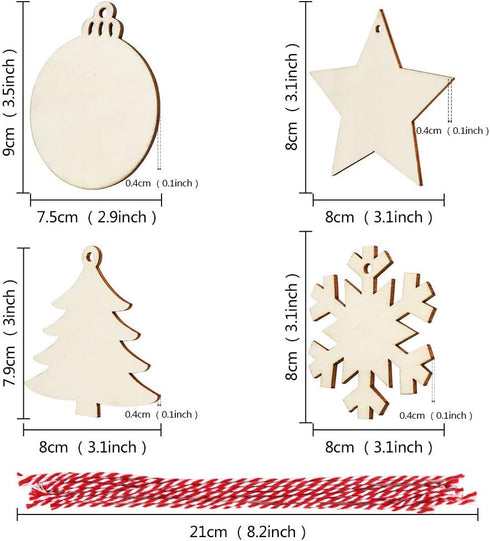 OurWarm 40PCS Wooden Christmas Ornaments - Unfinished Wood Slices for DIY Crafts and Hanging Decorations