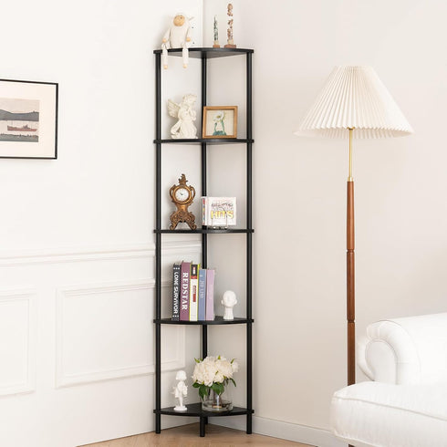 Yoobure 5-Tier Corner Shelf Stand, Tall Corner Bookshelf for Bedroom, Living Room, Narrow Display Shelf