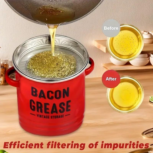 Emptycolor 46oz Bacon Grease Saver with Strainer Grease Container for Kitchen, Cooking Oil Bacon Fat Storage Can Jar