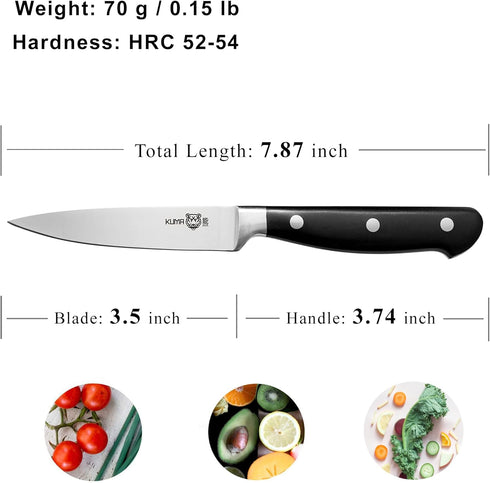KUMA 3.5 Inch Paring Knife, Pro Bolster Japanese Profile Kitchen Knife for Detailing, Stainless Steel Vegetable & Fruit