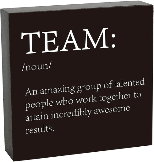Inspirational Team Noun Wooden Box Sign, Team Definition Teamwork Sign for Office Home Farmhouse Desk Decor, Gifts