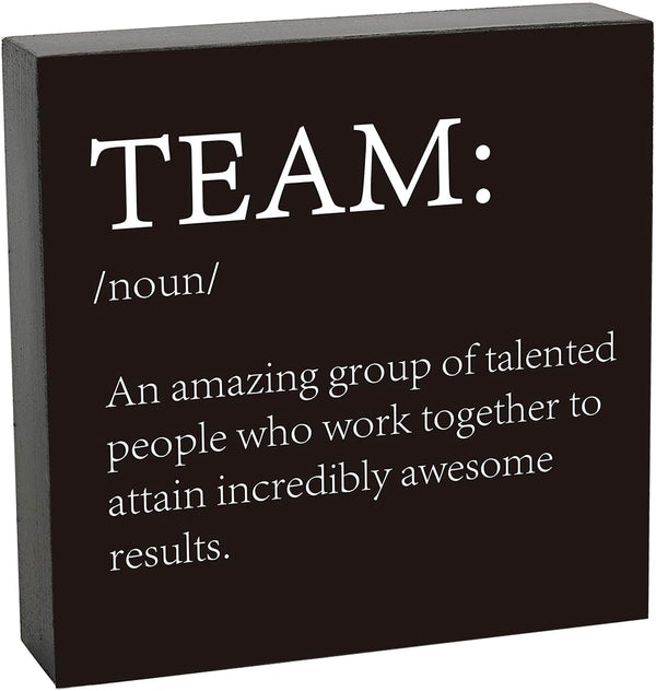Inspirational Team Noun Wooden Box Sign, Team Definition Teamwork Sign for Office Home Farmhouse Desk Decor, Gifts