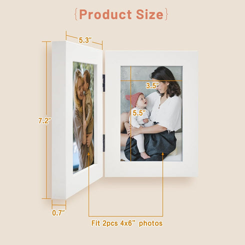 Golden State Art 4x6 Double Picture Frame - Vertical Hinged Folding Family Frames with Real Glass (White, 1-Pack)