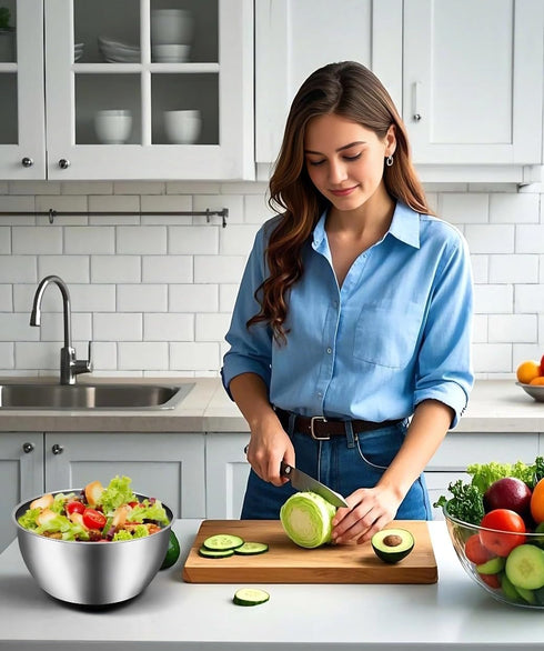 5.3QT 5 Salad Spinner Large,Stainless Steel Lettuce Spinner,Fruit Vegetables Wash Bowl with Blade Slicer,Egg Yolk