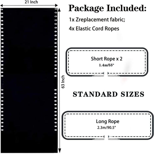 21 Inch Zero Gravity Chair Replacement Fabric with Bungee Cord Kit, Wide Repair Cloth with Replacement Cord