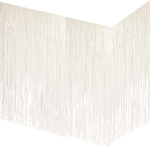 allgala White Tinsel Table Skirt 2-Pack - 29x108 Inch Metallic Foil Fringe Skirts for Party Decoration
