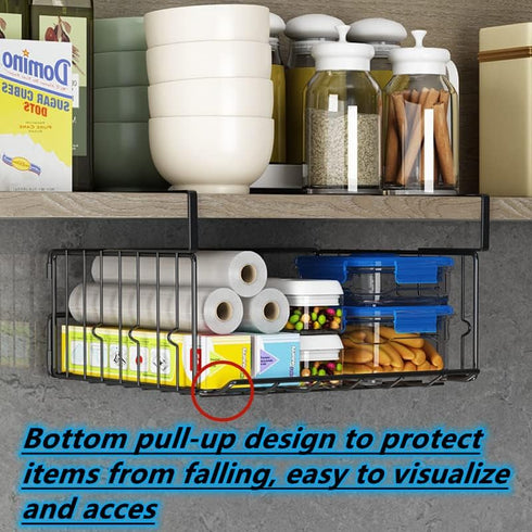 2Pack 11.8in Under Shelf Basket Storage - Metal Under Cabinet Shelf, Hanging Wire Basket Shelves, Undershelf Storage