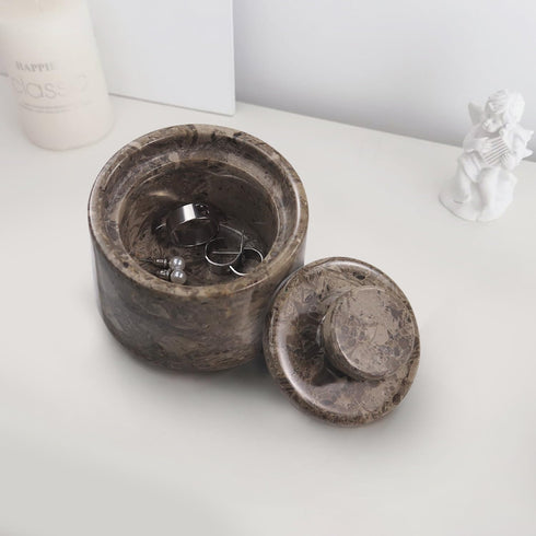 3" x 3" Marble Salt Cellar with Lid, 3.5oz Herb Pot & Candy Bowl for Modern Kitchen Countertop, Oceanic Jewelry Dish