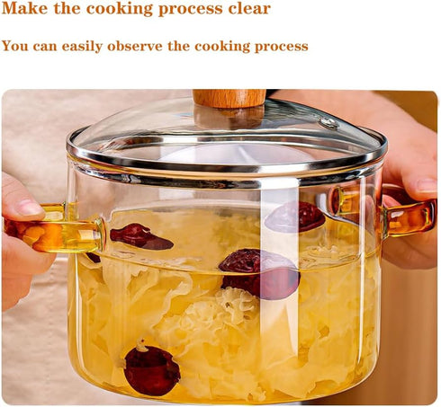 UNOSCHRIM 1.5L Glass Saucepan with Lid, Clear Heat-Resistant Glass Pot for Pasta, Soup, Milk